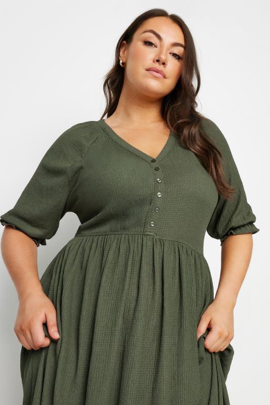 LIMITED COLLECTION Plus Size Khaki Green Textured Midaxi Dress | Yours Clothing  4
