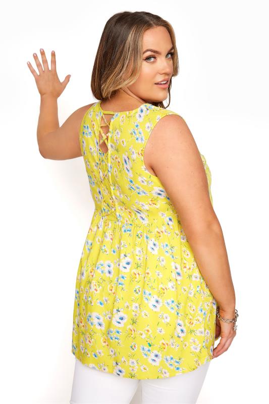 Curve Yellow Floral Hook & Eye Front Sleeveless Smock Top_C.jpg