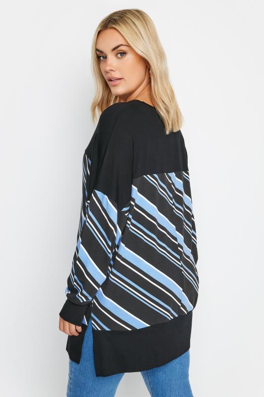 YOURS Plus Size Blue & Black Striped Print Top | Yours Clothing 3
