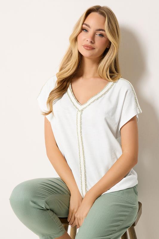 M&Co White Rope Cotton Embroidered T-Shirt | M&Co 1