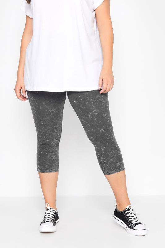 Plus Size  YOURS Curve Grey Acid Wash Stretch Cropped Leggings