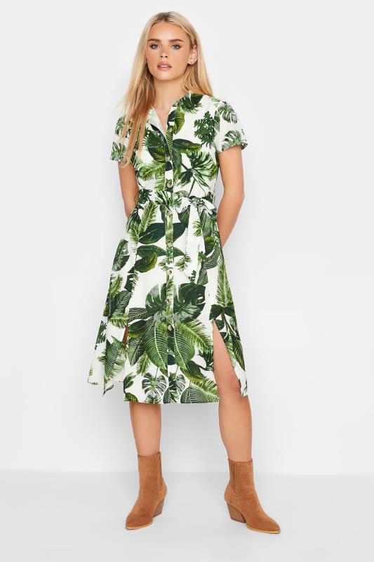 Petite Green Leaf Print Button Through Dress | PixieGirl 2