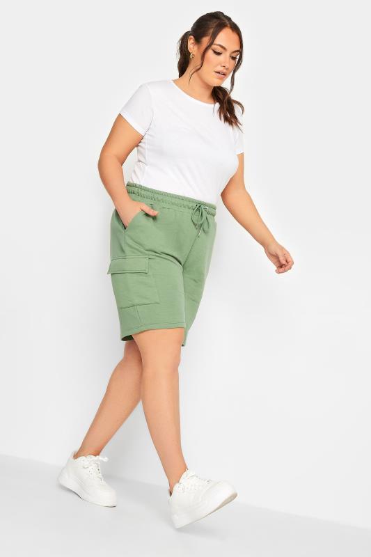 YOURS Plus Size Sage Green Cargo Jogger Shorts | Yours Clothing 2