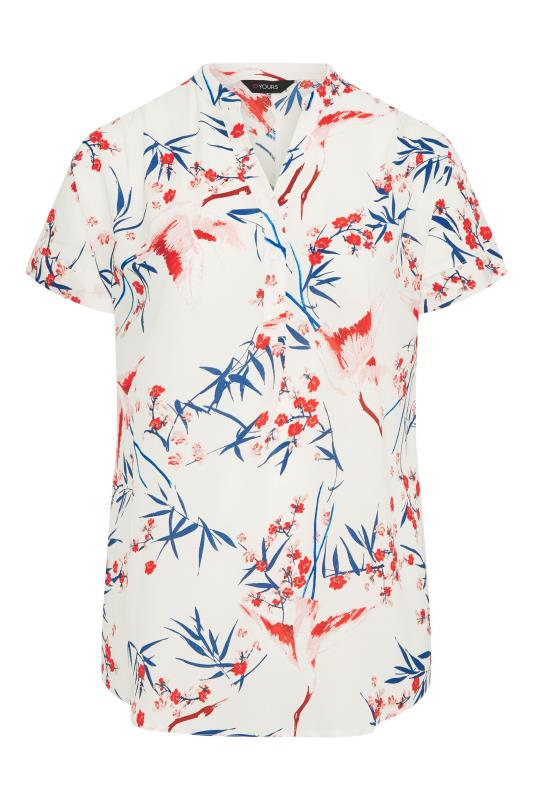 Plus Size White Floral Print Half Placket Short Sleeve Blouse | Yours Clothing  6