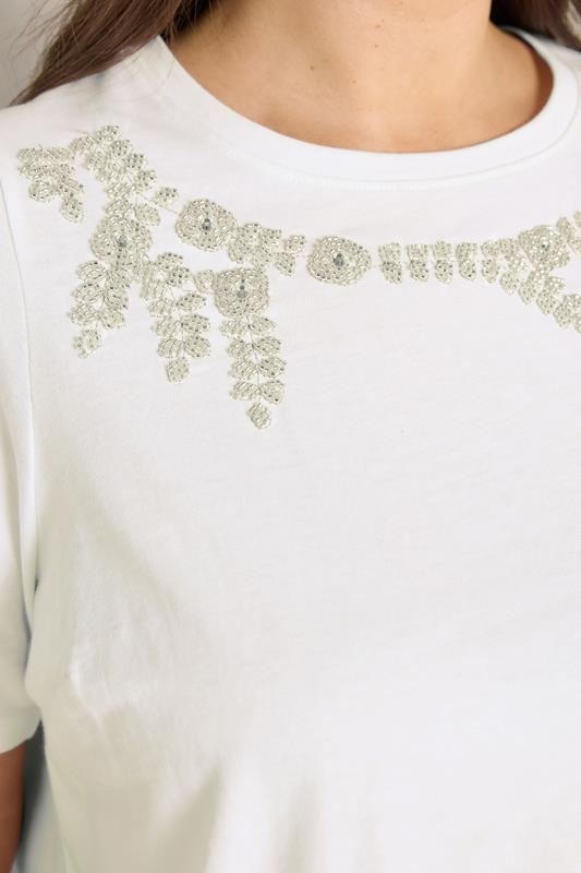 EVANS Plus Size White Beaded Flower T-Shirt | Evans 5