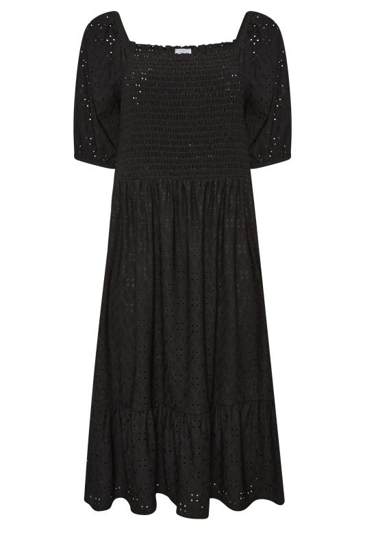 YOURS Curve Plus Size Black Shirred Broderie Anglaise Midaxi Dress | Yours Clothing 6