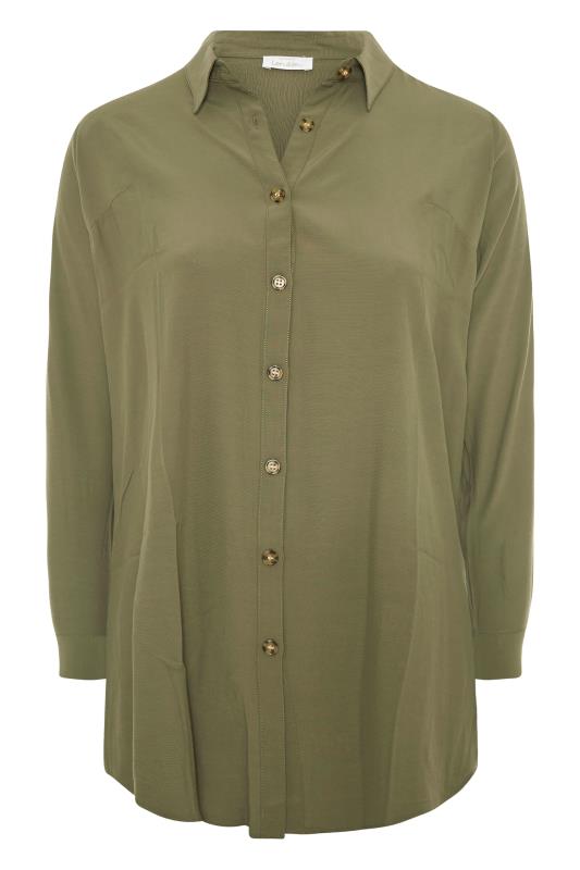 YOURS LONDON Curve Khaki Green Split Hem Shirt_F.jpg