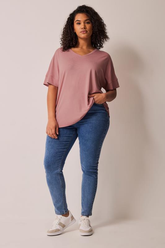 EVANS Plus Size Blush Pink V-Neck Modal Rich T-Shirt | Evans 2