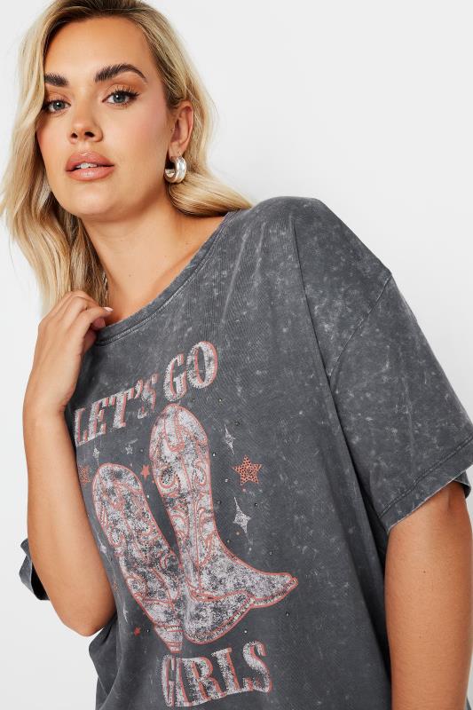 YOURS Plus Size Grey 'Let's Go Girls' Slogan Print T-Shirt | Yours Clothing 5