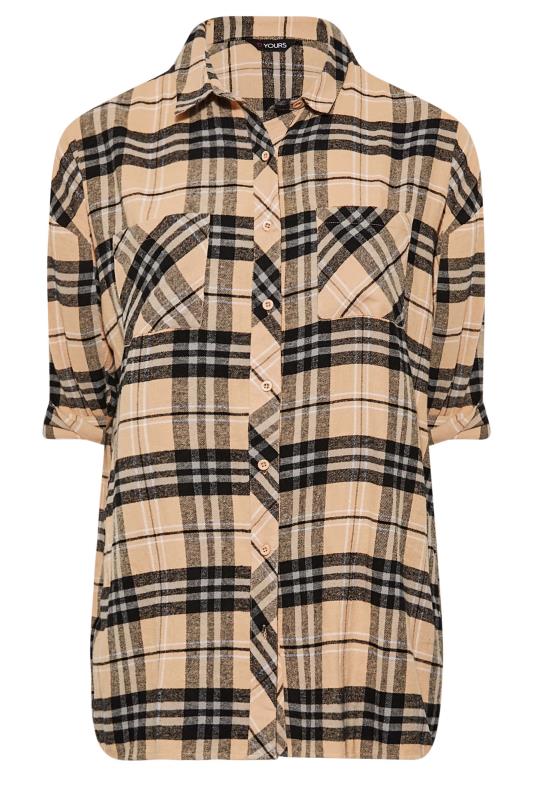 Plus Size Beige Brown Check Brushed Boyfriend Shirt | Yours Clothing 7