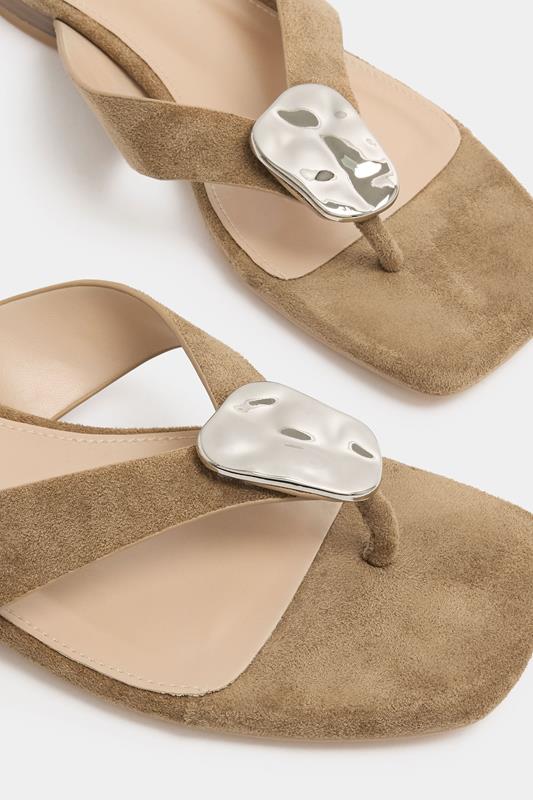 LTS Natural Brown Hammered Low Heel Sandals In Standard Fit | Long Tall Sally 4