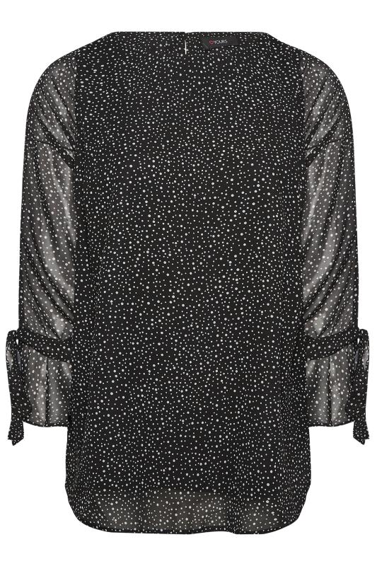 YOURS Plus Size Curve Black & White Small Polka Dot Bell Sleeve Blouse | Yours Clothing  6