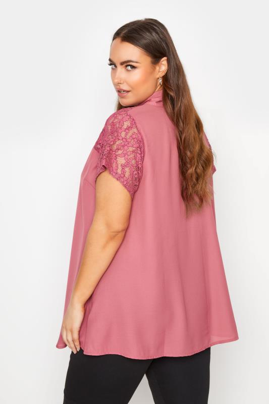 Plus Size Blush Pink Lace Insert Blouse | Yours Clothing 3
