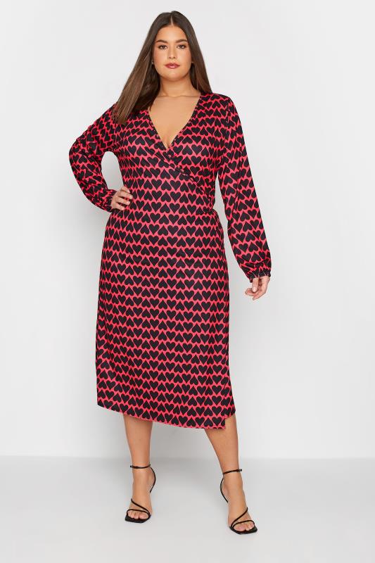 LTS Tall Red & Black Heart Print Midi Wrap Dress | Long Tall Sally  2