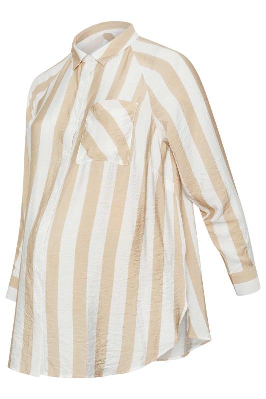 BUMP IT UP MATERNITY Plus Size Beige Brown Stripe Shirt | Yours Clothing 5