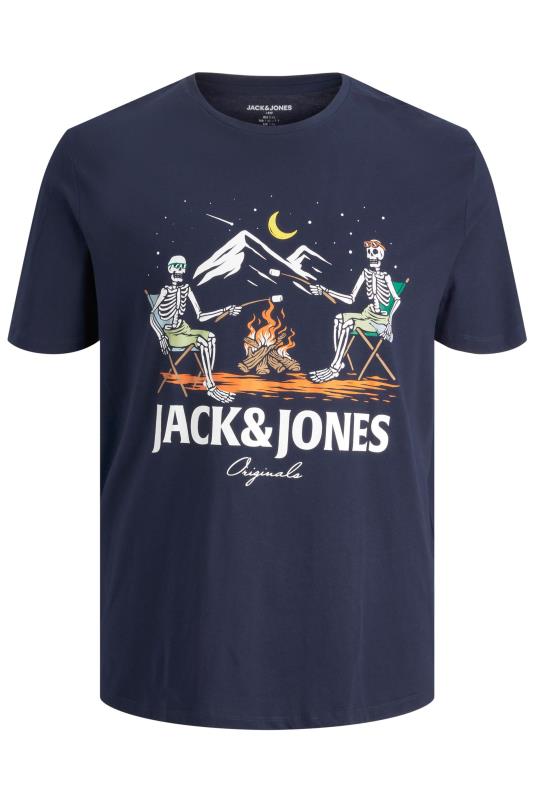 JACK & JONES Big & Tall Navy Blue Sunny Skull Print T-Shirt_F.jpg