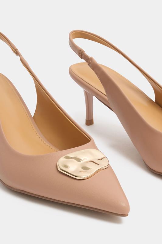 LTS Camel Brown Hammered Slingback Heels In Standard Fit | Long Tall Sally 4