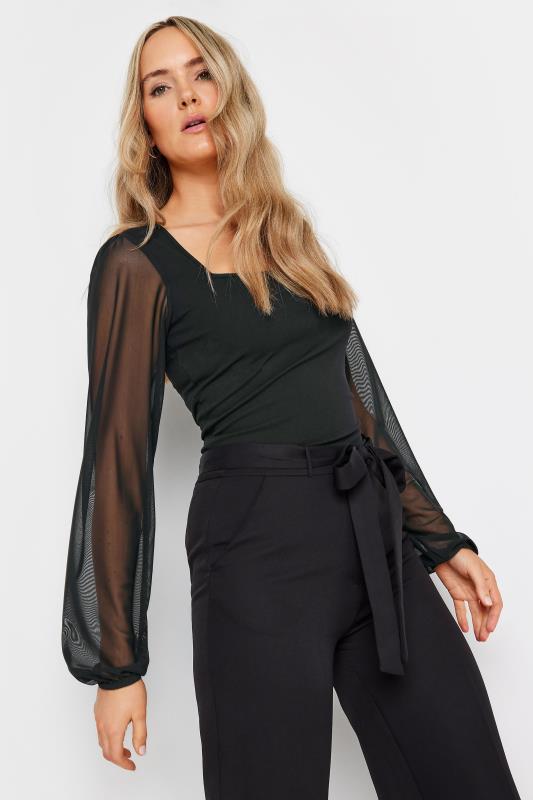  Grande Taille LTS Tall Black Mesh Square Neck Top