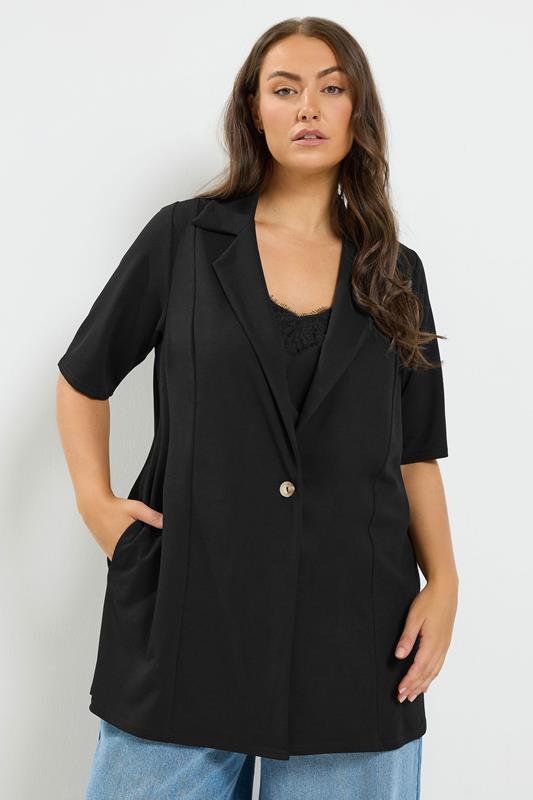 YOURS Plus Size Black Short Sleeve Blazer | Yours Clothing 1