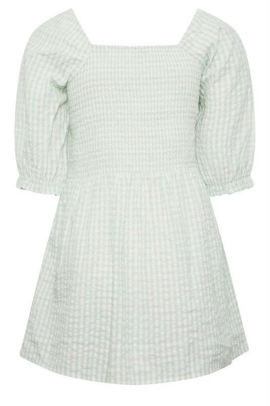 YOURS Plus Size Curve Mint Green Gingham Print Square Neck Shirred Top | Yours Clothing 7