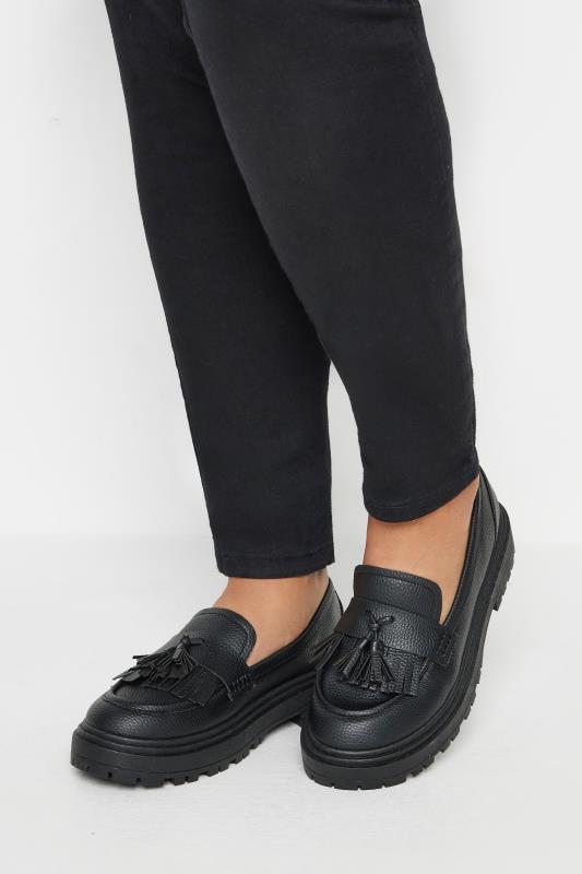 Black Faux Leather Tassel Loafers In Extra Wide EEE Fit | Yours Clothing 1