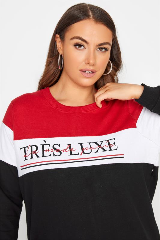 Black & Red Colour Block 'Tres Luxe' Slogan Sweatshirt_D.jpg