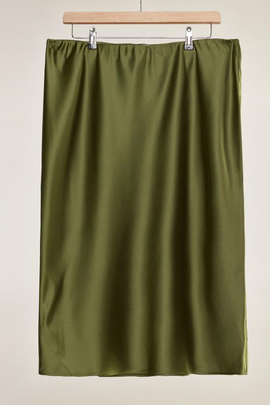 EVANS Plus Size Khaki Green Midi Satin Skirt | Evans  6