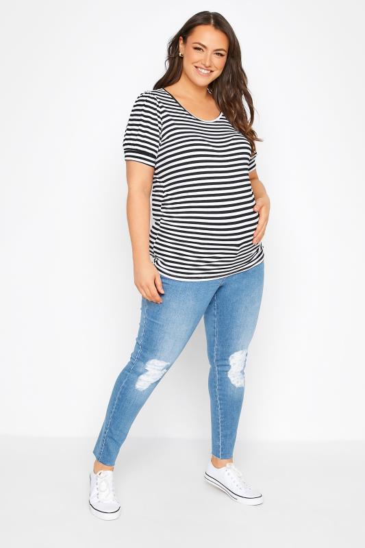 BUMP IT UP MATERNITY Curve Light Blue Ripped AVA Jeans With Comfort Panel 2
