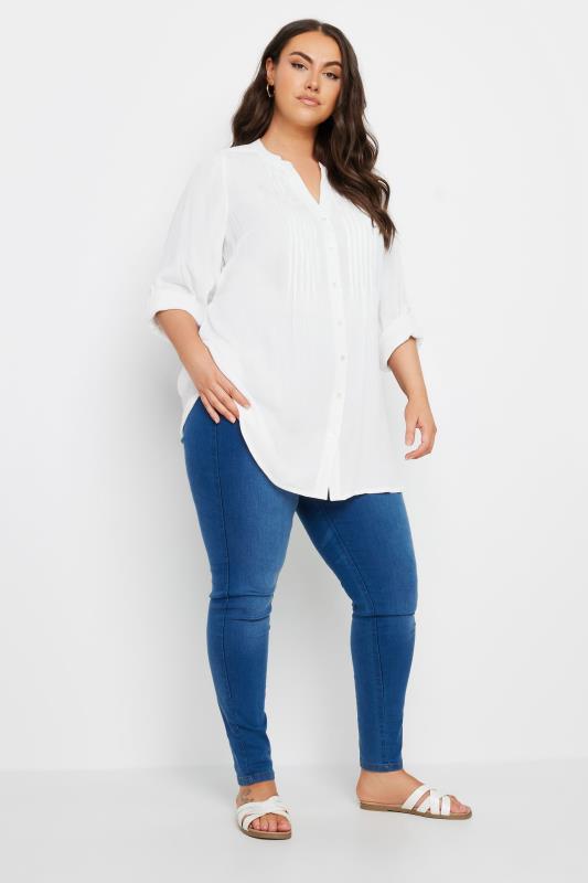 YOURS Plus Size White Pintuck Embellished Shirt | Yours Clothing 2