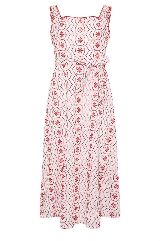 M&Co White & Red Embroidered Cotton Tie Waist Dress | M&Co 7