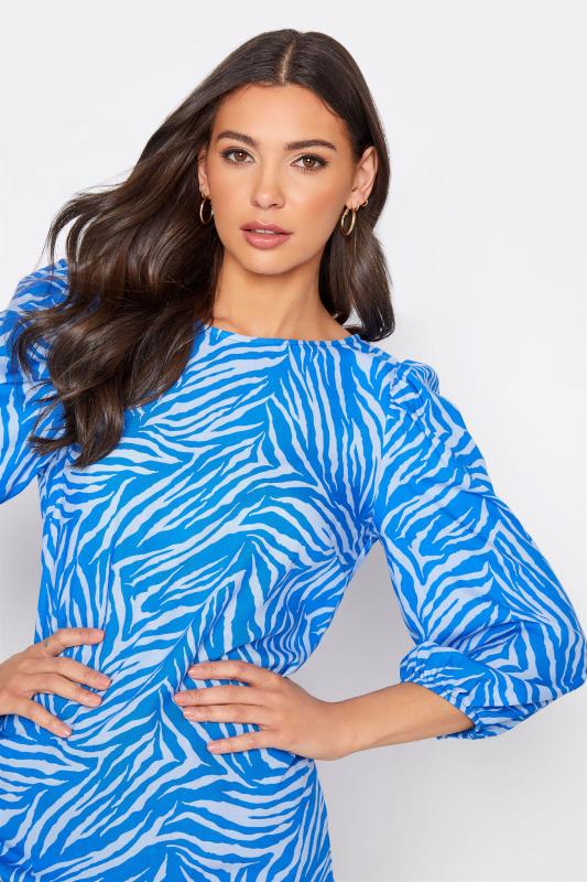 Tall Women's LTS Bright Blue Zebra Print Puff Sleeve Top | Long Tall Sally 4