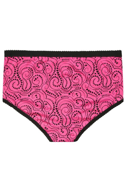 YOURS Plus Size 5 PACK Black & Pink Heart Swirl Print Full Briefs