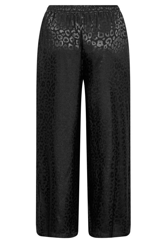 Curve Black Leopard Print Satin Wide Leg Trousers | Yours Clothing 6