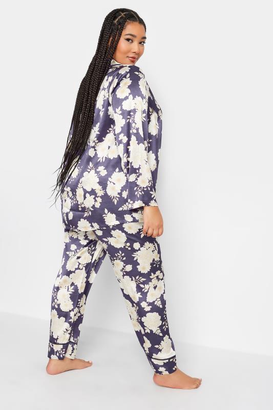YOURS Plus Size Purple Floral Print Satin Pyjama Set | Yours Clothing