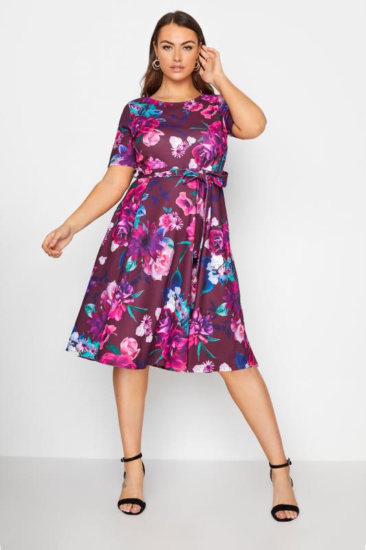 Plus Size  YOURS LONDON Purple Floral Skater Dress