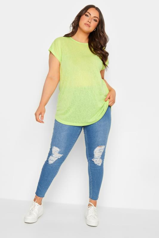 YOURS Curve Plus Size 2 PACK Lime Green Linen Look T-Shirt | Yours Clothing  3