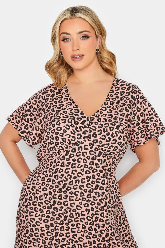 YOURS PETITE Plus Size Pink Leopard Print Midi Tea Dress | Yours Clothing 4