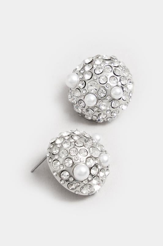 Silver Tone Statement Diamante Detail Stud Earrings | Yours Clothing  3