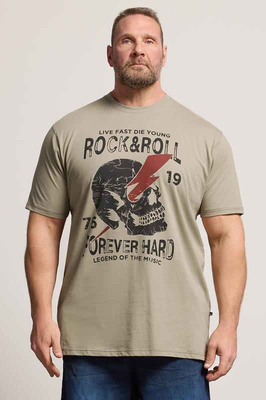 KAM Big & Tall Stone Brown Rock N Roll Print T-Shirt | BadRhino 1