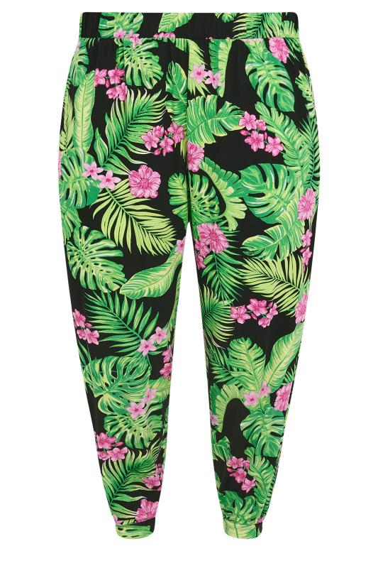 YOURS Plus Size Black Tropical Print Harem Trousers | Yours Clothing 5