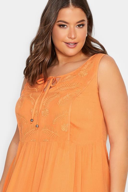 YOURS Plus Size Orange Embroidered Peplum Vest Top | Yours Clothing 5