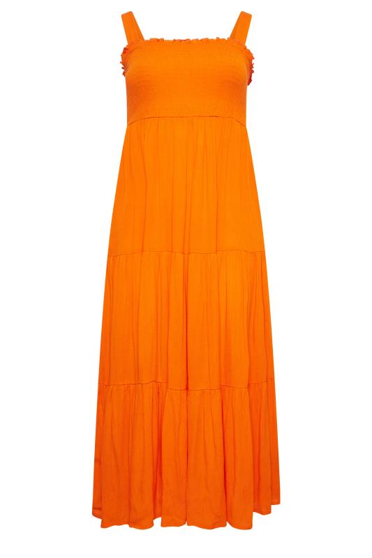 YOURS Plus Size Orange Shirred Strappy Sundress | Yours Clothing  8