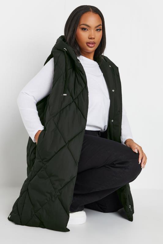 YOURS Curve Black Diamond Quilted Midi Gilet 4