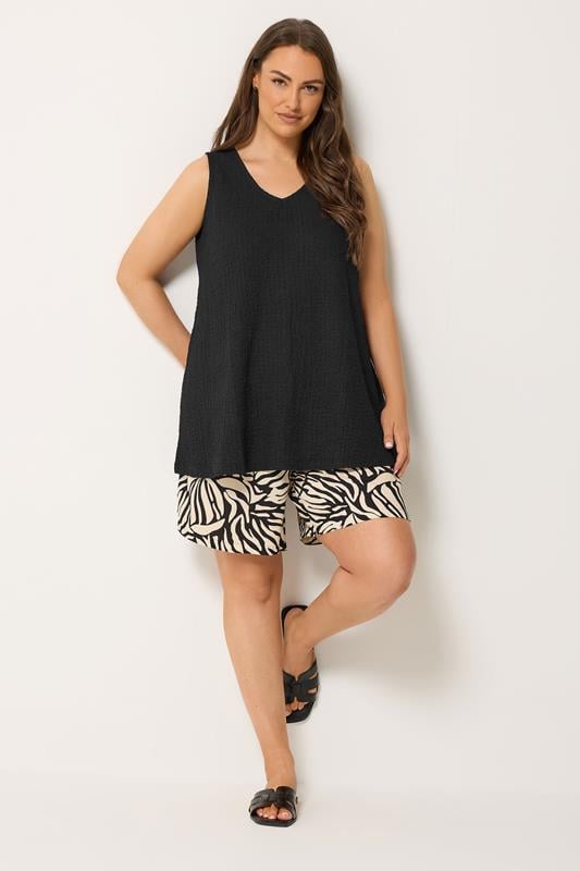 YOURS Plus Size Black Crinkle V-Neck Cami Vest Top | Yours Clothing 1