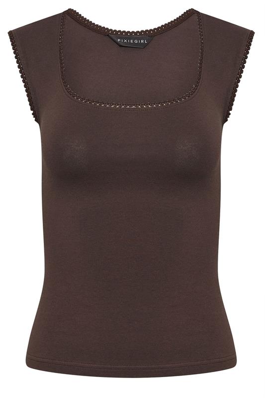 PixieGirl Petite 2 PACK Women's Chocolate Brown & White Spot Cotton Vest Top | PixieGirl 9