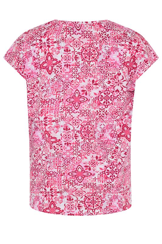 YOURS Plus Size Pink Tile Print Grown On Sleeve T-Shirt | Yours Clothing 6