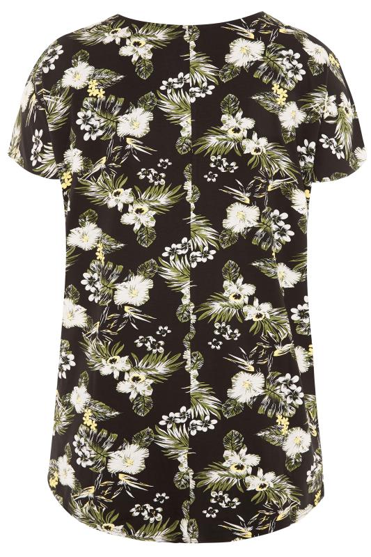 Black Floral Leaf Print T-Shirt | Yours Clothing