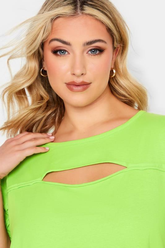 YOURS Plus Size Lime Green Cut Out T-Shirt | Yours Clothing 4