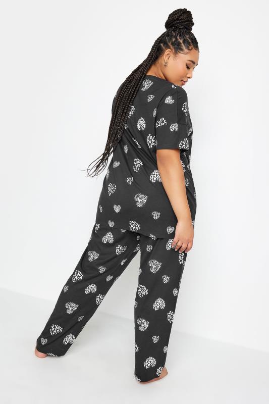YOURS Plus Size Black Animal Heart Print Pyjama Set | Yours Clothing 3