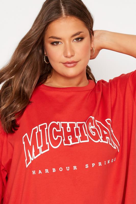 Plus Size Red 'Michigan' Oversized Tunic T-Shirt Dress | Yours Clothing 5